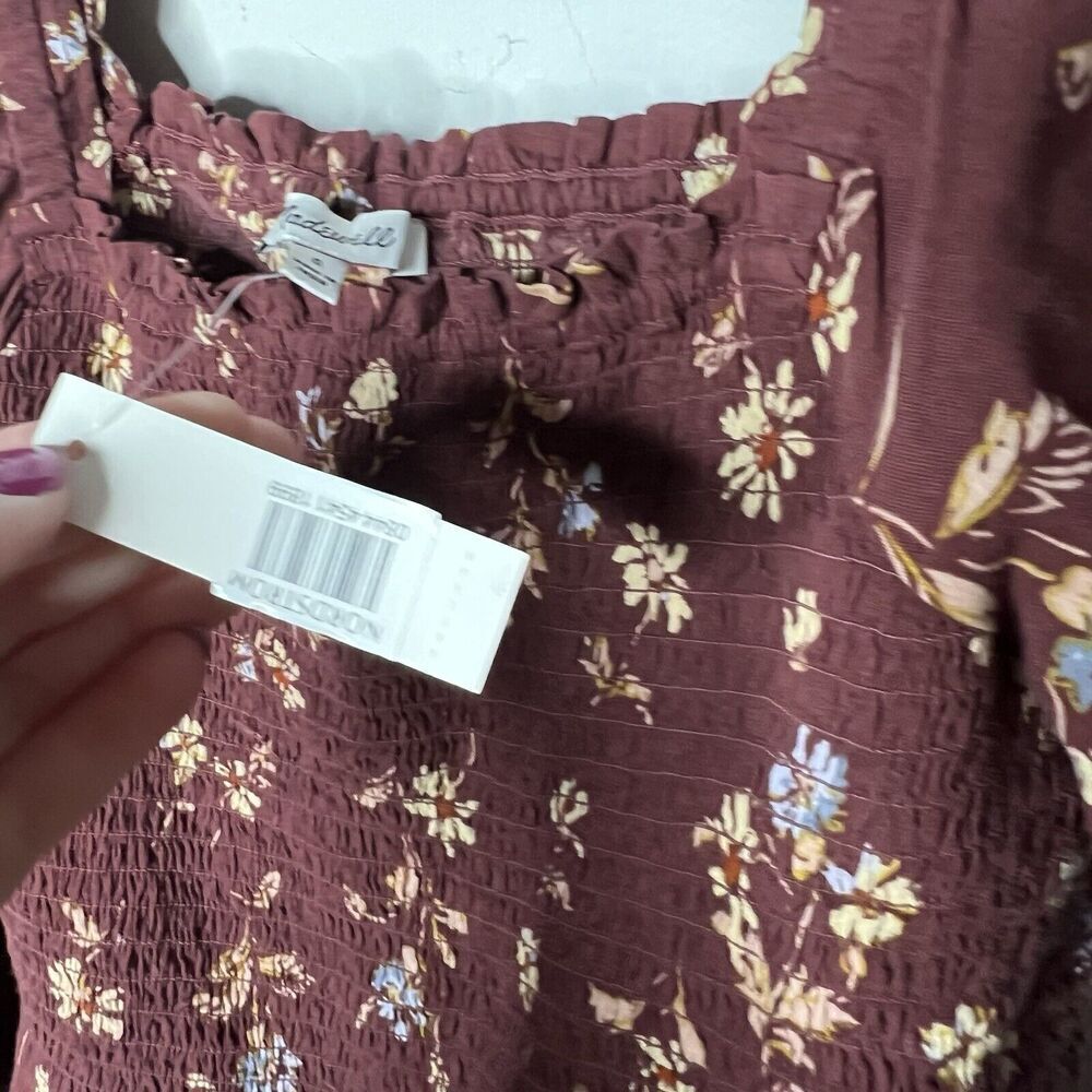 Madwell Top Womens Size 0 Smocked Floral Boho‎ Festival Crop Shirt - Picture 4 of 13